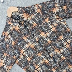 Bassiri Button Down Shirt Men's Medium Brown Abstract Microfiber Short Sleeve